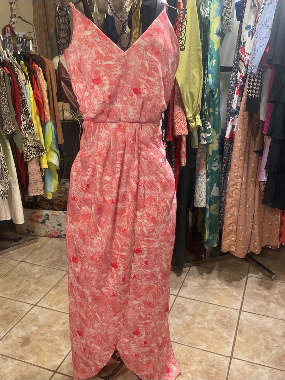 Chelsea28 Coral-Pink Abstract Maxi Dress
